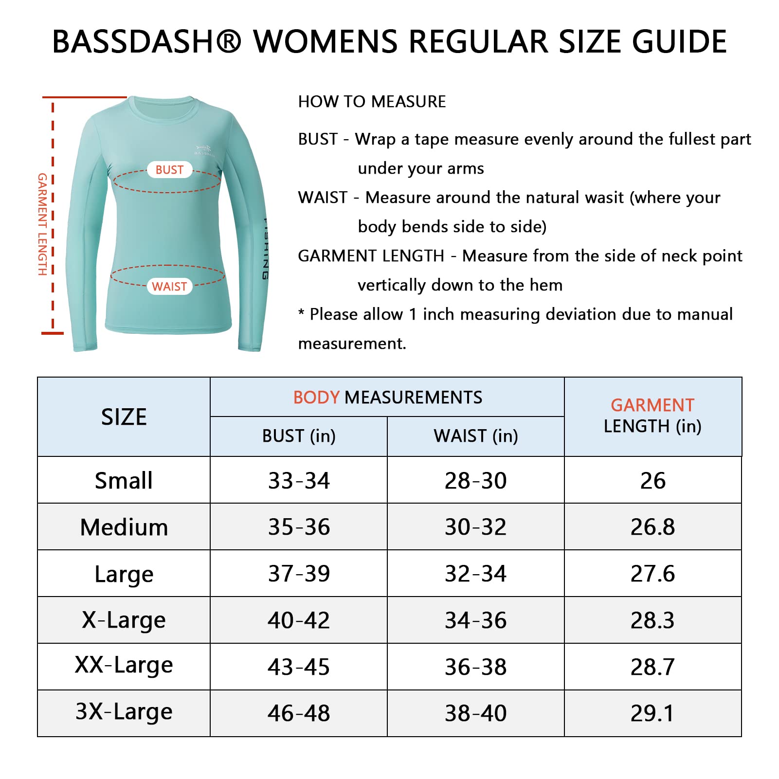 BASSDASH Women’s UPF 50+ UV Sun Protection Long Sleeve Shirts Quick Dry T-Shirt for Fishing Hiking Kayaking