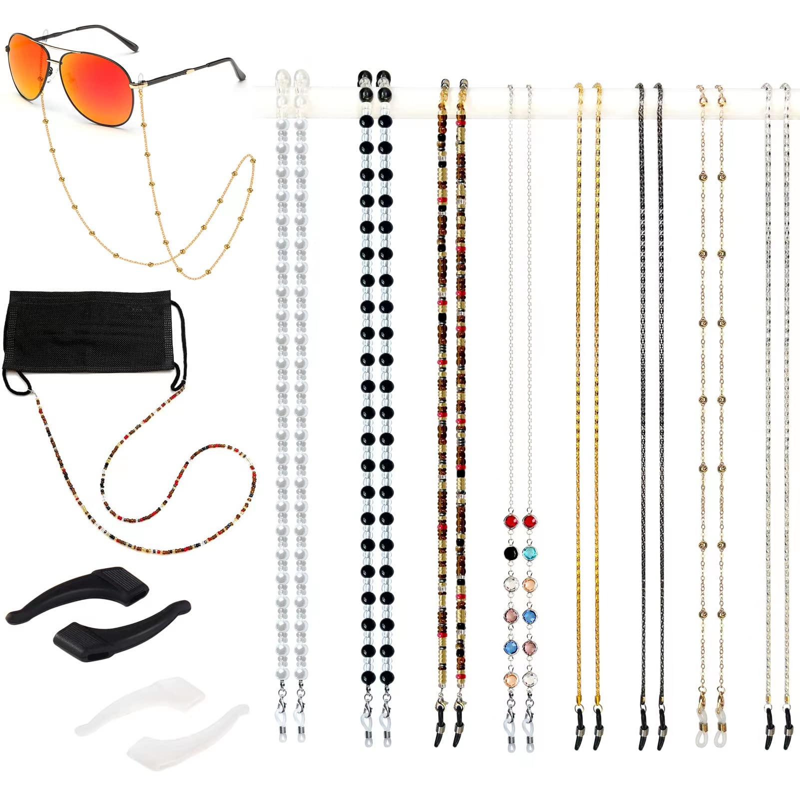 Damanse Eyeglass Chain,8 Pcs Eye Glasses Strap Holders around Neck For Women Stylish,Beaded Glasses Chain Sunglasses Mask Necklace Lanyard