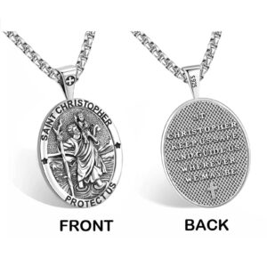 Eusense St Christopher Necklace for men saint christopher medal women female male st. christopher pendant Medallion Sterling Silver 925 oval