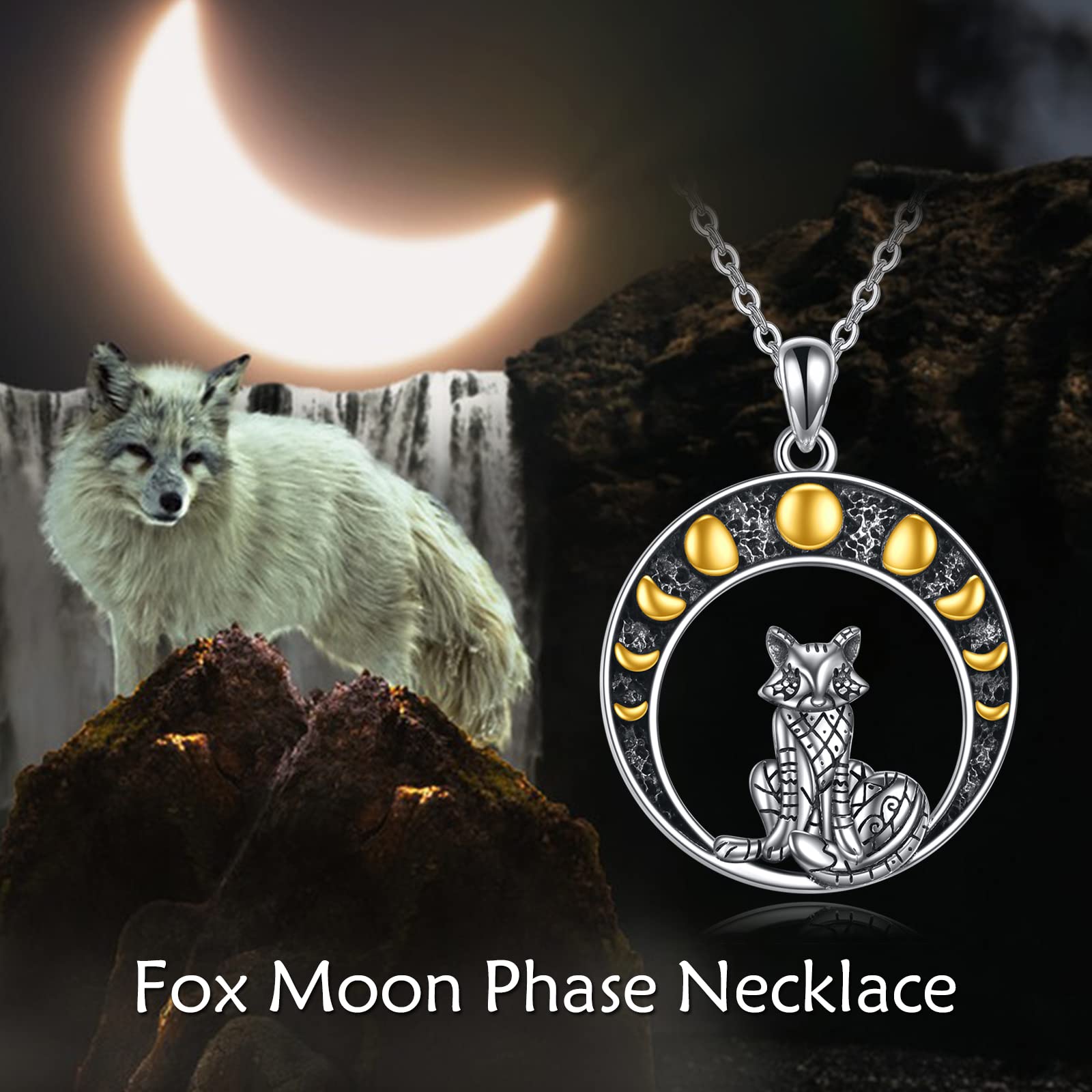 AXELUNA Fox Necklace for Women Sterling Silver Moon Phase Necklace Witchy Jewelry Gifts for Women