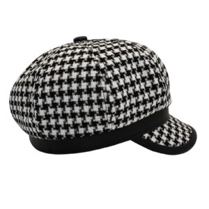 KORIXINE Womens Newsboy Cap French Fashion Houndstooth Paperboy Hats Summer Cabbie Baker Boy Hat for Fall Beret Cap,Black