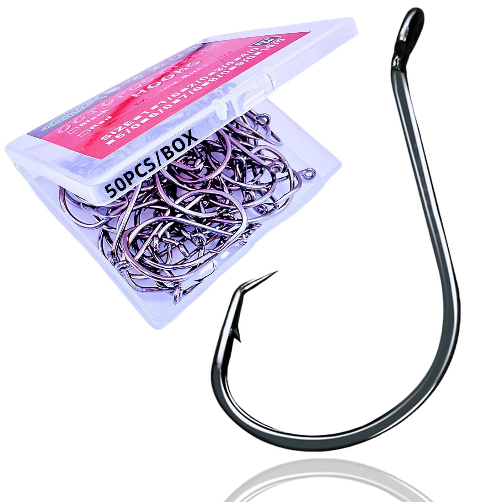 Circle Hooks Fishing Hooks 2X Strong Octopus Offset Fish Catfish Bulk Fishing Gear Equipment Hooks Set Saltwater Freshwater 50PCS(10/0 50/Pack)