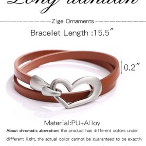 Heart Leather Bracelet for Women Stackable Wrap Cuff Bracelet Punk Leather Choker Necklace (brown)