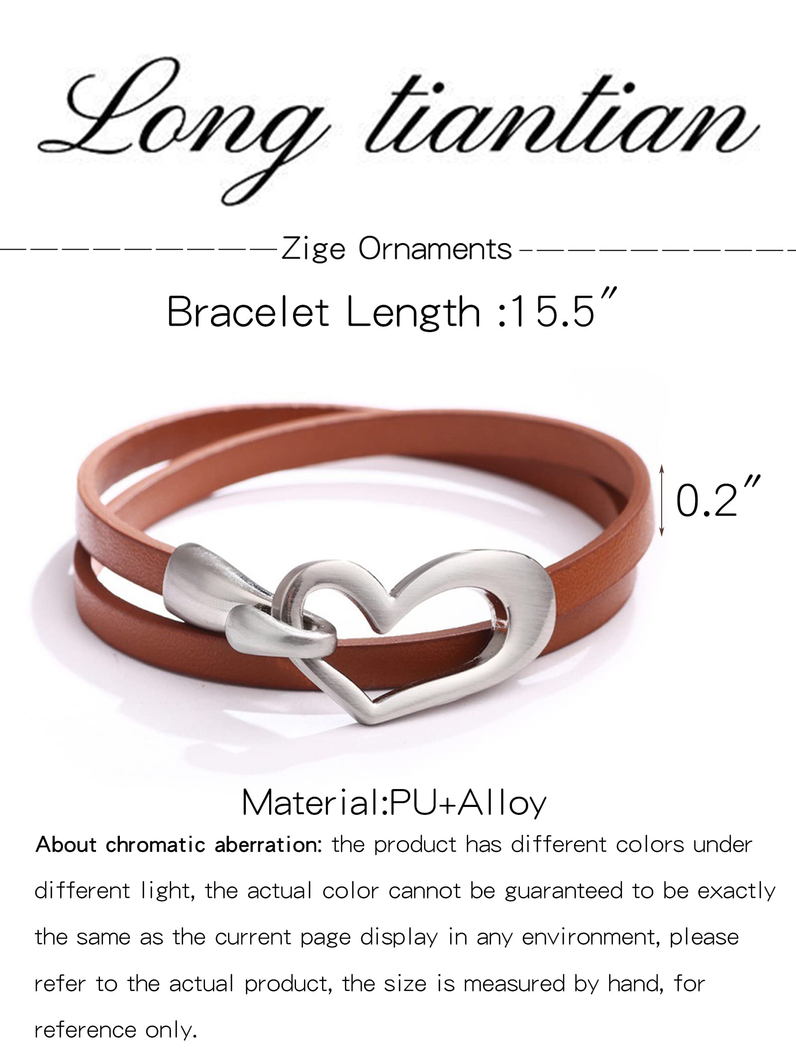 Heart Leather Bracelet for Women Stackable Wrap Cuff Bracelet Punk Leather Choker Necklace (brown)