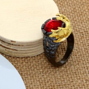 ABJFJE Vintage Red Crysrtal Dragon Ring Anniversary Eternity Band Rhinestone Ring Crystal Wedding Cocktail Rings Fashion Luxury Jewelry for Men Women Gold Silver Plated (12)