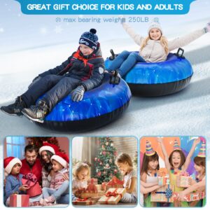 Snow Tube, WOLKEK 40 Inch 2Pack / 47 Inch 1Pack Snow Sled for Kids and Adult, Thickened Heavy Duty Hard Bottom Sleds for Snow with Handles, Winter Toys for Outdoor Sledding Snow Tube Sports