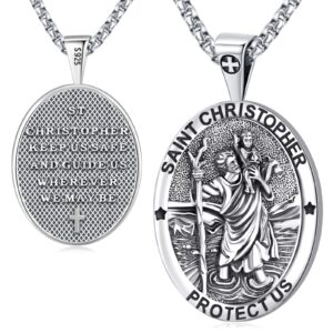 eusense st christopher necklace for men saint christopher medal women female male st. christopher pendant medallion sterling silver 925 oval