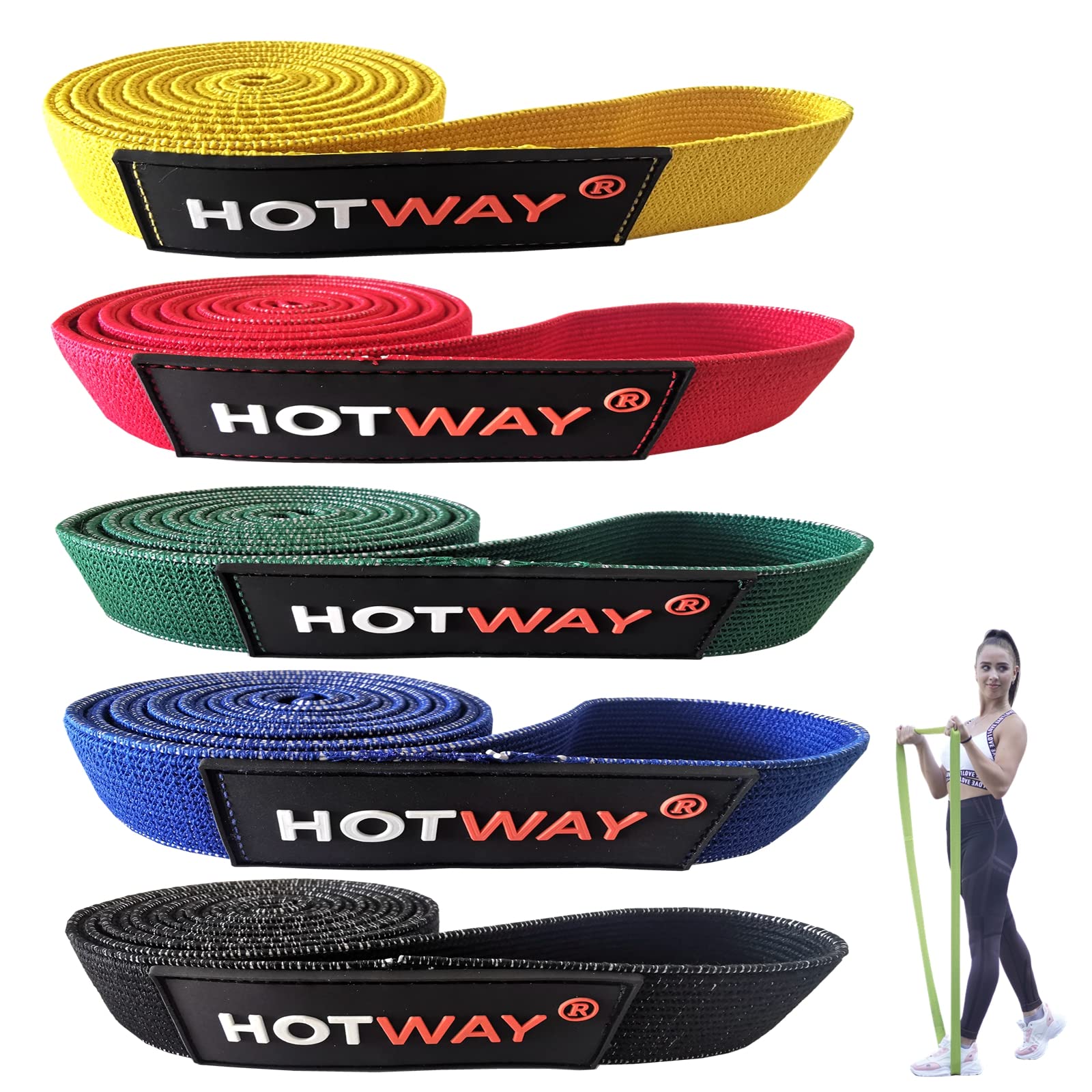 HOTWAY Long Resistance Bands Set, Fabric Pull Up Assistance Exercise Bands for Women, 5 Pack Thick Cloth Heavy Duty Stretch Bands for Full Body Workout & Weight Training (Color)