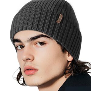 OUTDOOR SHAPING Merino Wool Beanie for Men & Women, Unisex Daily Cuffed Plain Knit Hat, Soft Warm Winter Hat, Black, One Size