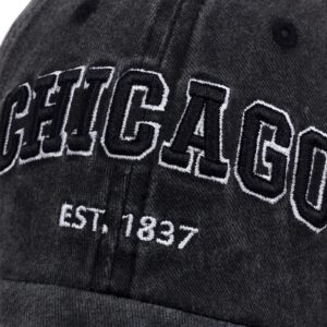 Chicago Hat for Men Women 3D Embroidery Vintage City Dad Hats Baseball Cap Black