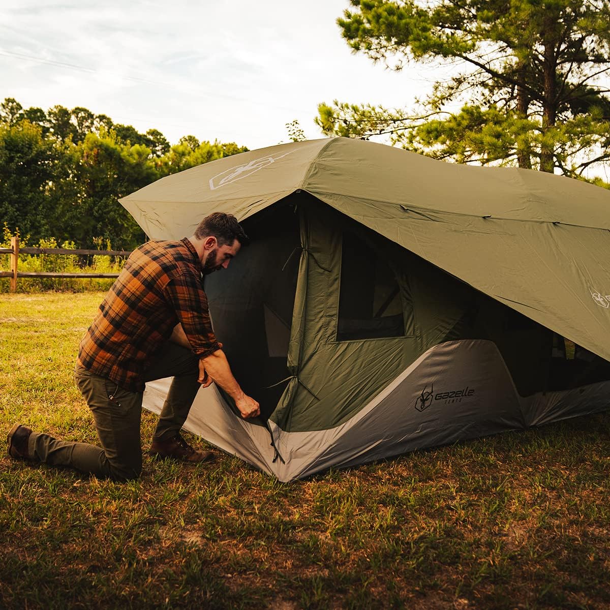 Gazelle Tents T3 Tandem GT350GR Pop-Up Portable Camping Hub Tent, Easy Instant Set up in 90 Seconds, Alpine Green, 6-Person, Family, Overlanding, 82" x 152"