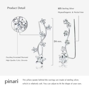 Pinari Star Cubic Zirconia Ear Crawler Earrings for Women - 925 Sterling Silver Star Ear Climber Earrings - Cuff Earrings for Women - Velvet Gift Pouch Included