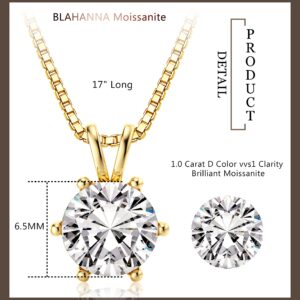 Blahanna Moissanite Pendant Necklace, 1CT 18K White Gold Plated Silver D Color Lab Diamond Necklace for Women