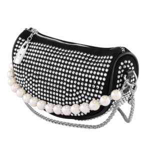 Ayliss Women Rhinestone Crossbody Handbag Clutch Peral Mini Top Handle Evening Purse Shoulder Bag Crystal Party Disco (Black #1)