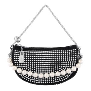 Ayliss Women Rhinestone Crossbody Handbag Clutch Peral Mini Top Handle Evening Purse Shoulder Bag Crystal Party Disco (Black #1)