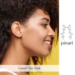 Pinari Star Cubic Zirconia Ear Crawler Earrings for Women - 925 Sterling Silver Star Ear Climber Earrings - Cuff Earrings for Women - Velvet Gift Pouch Included