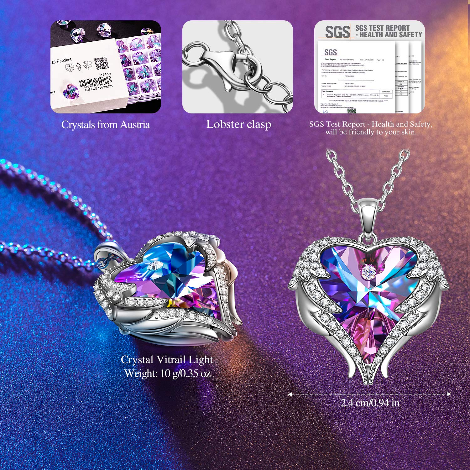 Kate Lynn Angel Wings Heart Necklaces for Women Crystal Jewelry for Women, Christmas Gifts Birthday Gifts for Women Anniversary Jewelry Gifts for Her, Necklace for Girlfriend Wife Daughter Mom