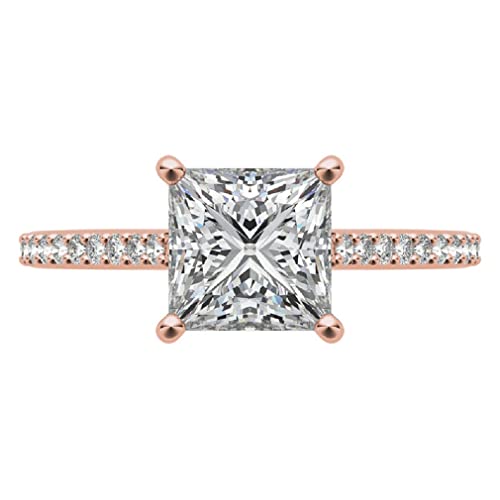 10K Solid Rose Gold Handmade Engagement Rings, 3 CT Princess Cut Moissanite Diamond Solitaire Bridal/Wedding Ring for Women/Her, Minimalist Rings Anniversary Ring For Gifts (8.5)