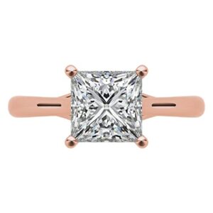 10K Solid Rose Gold Handmade Engagement Ring, 2 CT Princess Cut Moissanite Diamond Solitaire Wedding/Bridal Rings for Women/Her, Minimalist Rings Anniversary Ring For Gifts (4)