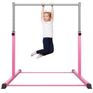 Safly Fun Gymnastics Bar for Kids Ages 3-15 for Home - Steady Steel Construction, Anti-Slip, Easy to Assemble, 3' to 5' Adjustable Height