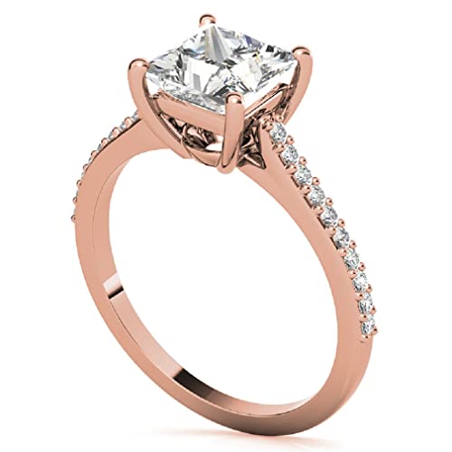 10K Solid Rose Gold Handmade Engagement Rings, 3 CT Princess Cut Moissanite Diamond Solitaire Bridal/Wedding Ring for Women/Her, Minimalist Rings Anniversary Ring For Gifts (8.5)