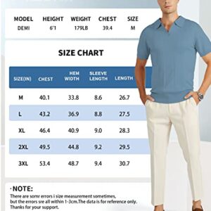 V VALANCH Vintage Shirts for Men Polo Shirt Short Sleeve Collared Knit Golf Polo Blue Shirt