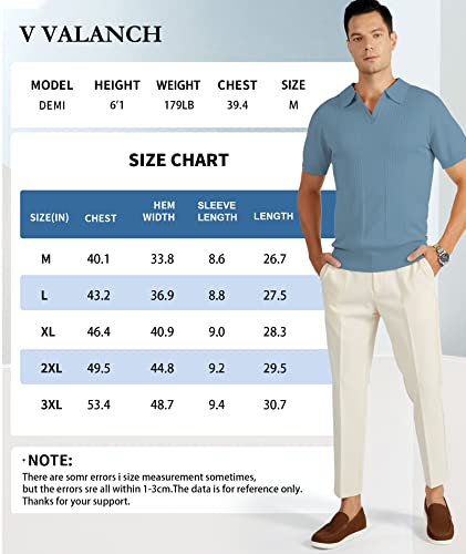 V VALANCH Vintage Shirts for Men Polo Shirt Short Sleeve Collared Knit Golf Polo Blue Shirt