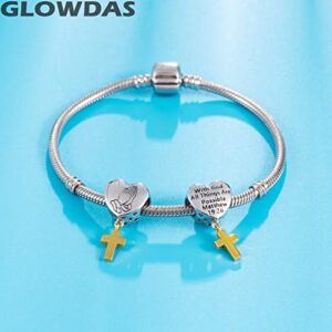 Praying Hands Charms with God All Things are Possible, 925 Sterling Silver Religious Cross Heart Pendant Faith Prayer Beads, fit Pandora Easter Bracelet/Mothers Day/Christmas