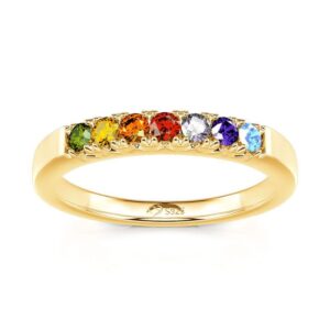 jeulia gemstone eternity ring sterling silver multi-colored bands emerald cut anniversary wedding jewelry for women cubic zirconia rainbow engagement birthstone promise band with gift box (rainbow, 5.5)