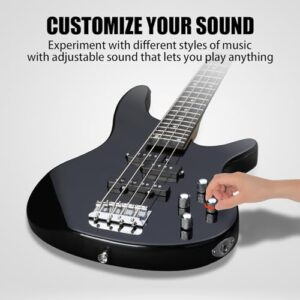 Ktaxon Electric Bass Guitar 4 String Bass Guitar with 20 Watt Amplifier, PJ Type Pickup, Naturally air-dried Maple Neck, Rosewood Fretboard, Basswood Body(Black)