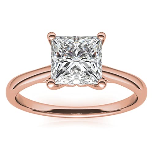 10K Solid Rose Gold Handmade Engagement Ring, 2 CT Princess Cut Moissanite Diamond Solitaire Wedding/Bridal Rings for Women/Her, Minimalist Rings Anniversary Ring For Gifts (4)