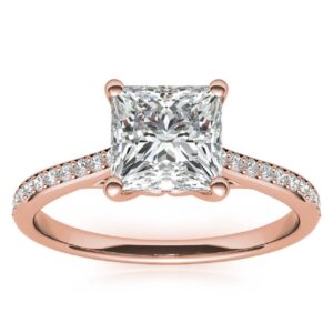 10K Solid Rose Gold Handmade Engagement Ring, 3 CT Princess Cut Moissanite Diamond Solitaire Bridal/Wedding Ring for Women/Her, Minimalist Rings Anniversary Ring For Gifts (7)