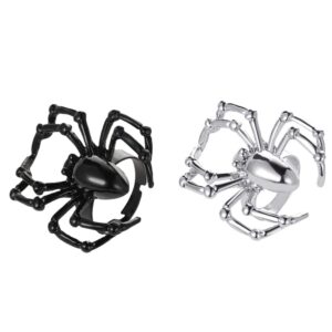 2 pcs spider finger rings black and white spider couple matching rings open statement rings arachnid ring wrap finger band adjustable fahion halloween costume party gifts for women men