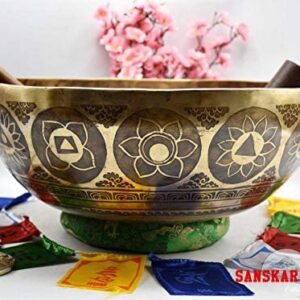 Large Singing Bowl - 16 Inches in Diameter - Buddha's Feet Etched by Artisans from Nepal - For Healing, Sound Bath, Yoga, Relaxation, and Meditation Gold