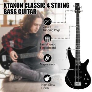 Ktaxon Electric Bass Guitar 4 String Bass Guitar with 20 Watt Amplifier, PJ Type Pickup, Naturally air-dried Maple Neck, Rosewood Fretboard, Basswood Body(Black)