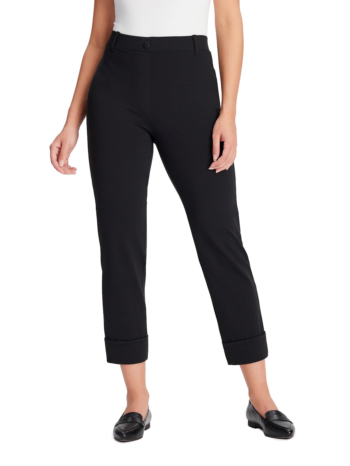 Yogipace,Belt Loops,Women's Cropped Yoga Dress Pants Pull-On Straight Leg Work Pant,25",Black,Size M