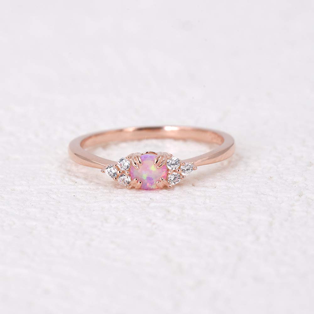 espere Sterling Silver Halo Opal Stacking Ring Simple Dainty Rose Gold Ring Pink Opal Ring Birthstone Ring Size 10