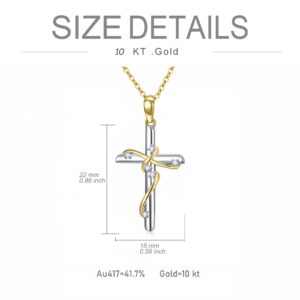 SISGEM Real Gold Diamond Cross Necklace for Women,10K Yellow/White Gold Religious Cross Pendant Necklace Genuine Diamond Cross Jewelry Gifts for Birthday Christmas 16+1+1 inch