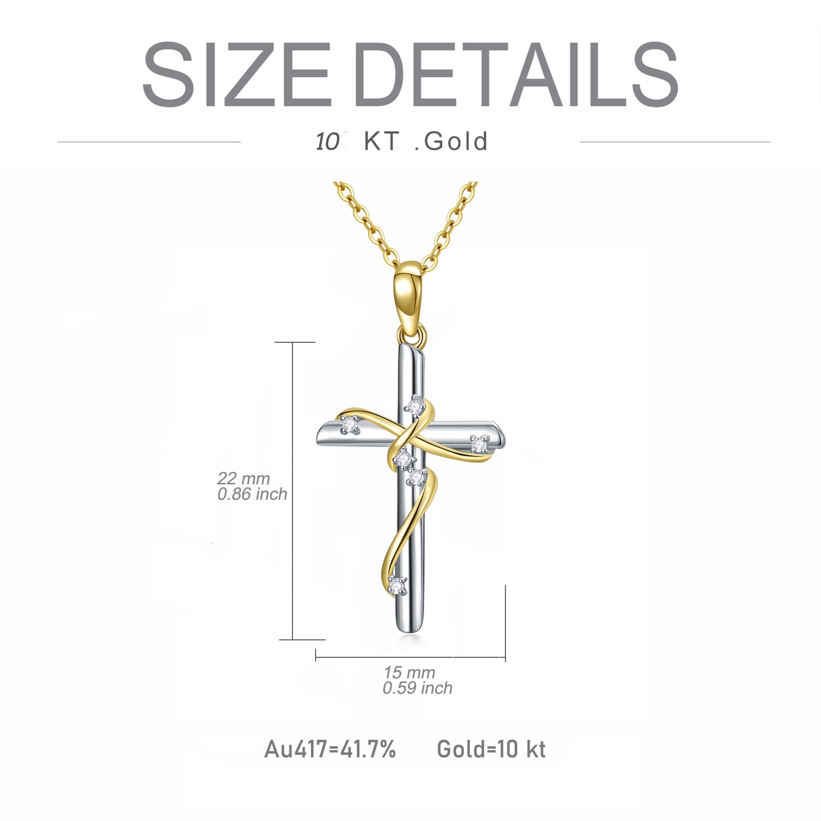 SISGEM Real Gold Diamond Cross Necklace for Women,10K Yellow/White Gold Religious Cross Pendant Necklace Genuine Diamond Cross Jewelry Gifts for Birthday Christmas 16+1+1 inch