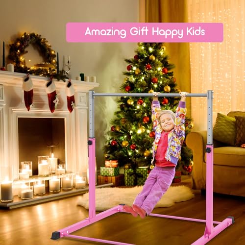 Safly Fun Gymnastics Bar for Kids Ages 3-15 for Home - Steady Steel Construction, Anti-Slip, Easy to Assemble, 3' to 5' Adjustable Height