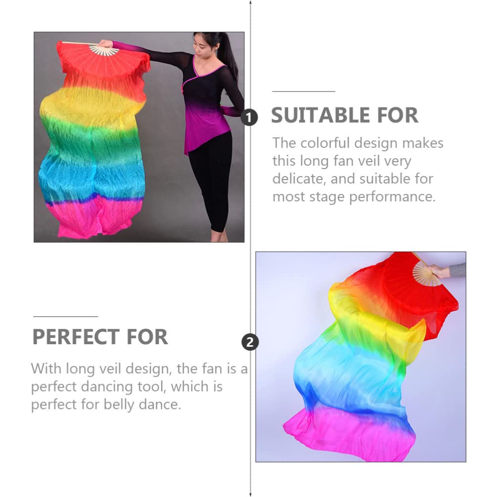 EXCEART Fan Dance Silk Fan Silk Scarves for Hair Ornament Ribbon Silk Scarf Streamers Fan for Long Dance Fan Dancing Fans Flag Folding Fan Veil Chinese Fan Bamboo Woman Prom