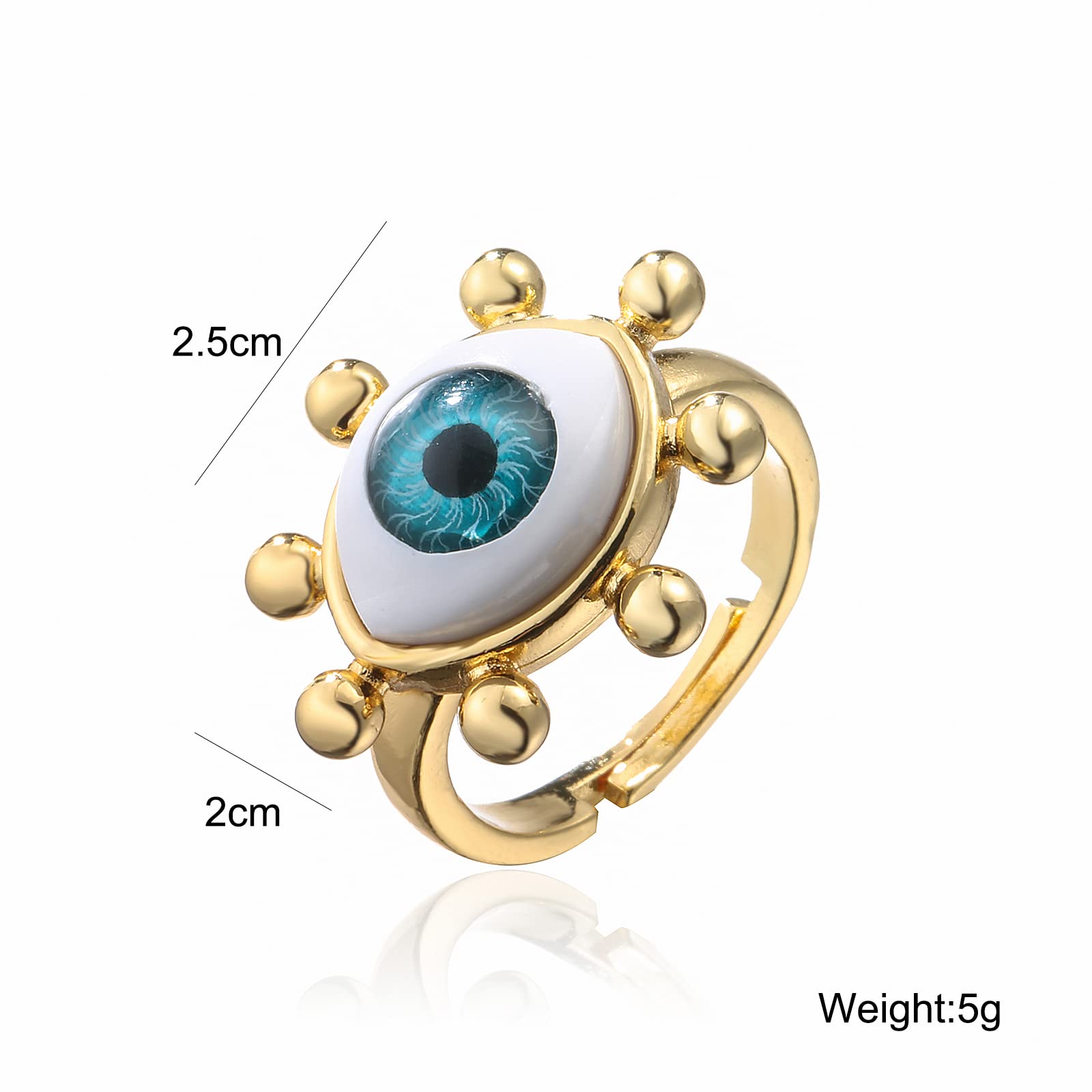 cmoonry 18K Gold Plated Fashion 3D Evil Eye Charm Finger Ring For Women Men Adjustable (Style 1)