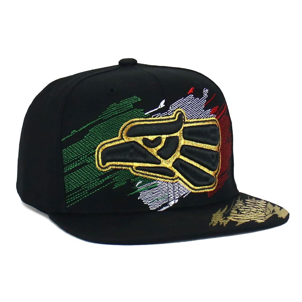 Mexican Hat Snapback Hecho En Mexico Eagle Aguila Flag Flat Bill Baseball Cap (Black - Black Eagle)