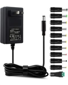 12v 3a ac adapter power supply charger [12 volts 3 amps regulated switching power] with 11 interchangeable dc plug for 500ma 600ma 700ma 800ma 900ma 1000ma 1500ma 2000ma 2500ma 3000ma equipment