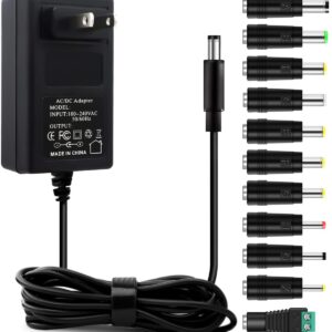 12V 3A AC Adapter Power Supply Charger [12 Volts 3 Amps Regulated Switching Power] with 11 Interchangeable DC Plug for 500mA 600mA 700mA 800mA 900mA 1000mA 1500mA 2000mA 2500mA 3000mA Equipment