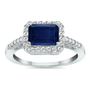 szul 2 1/2 carat tw emerald cut sapphire diamond ring in 10k white gold