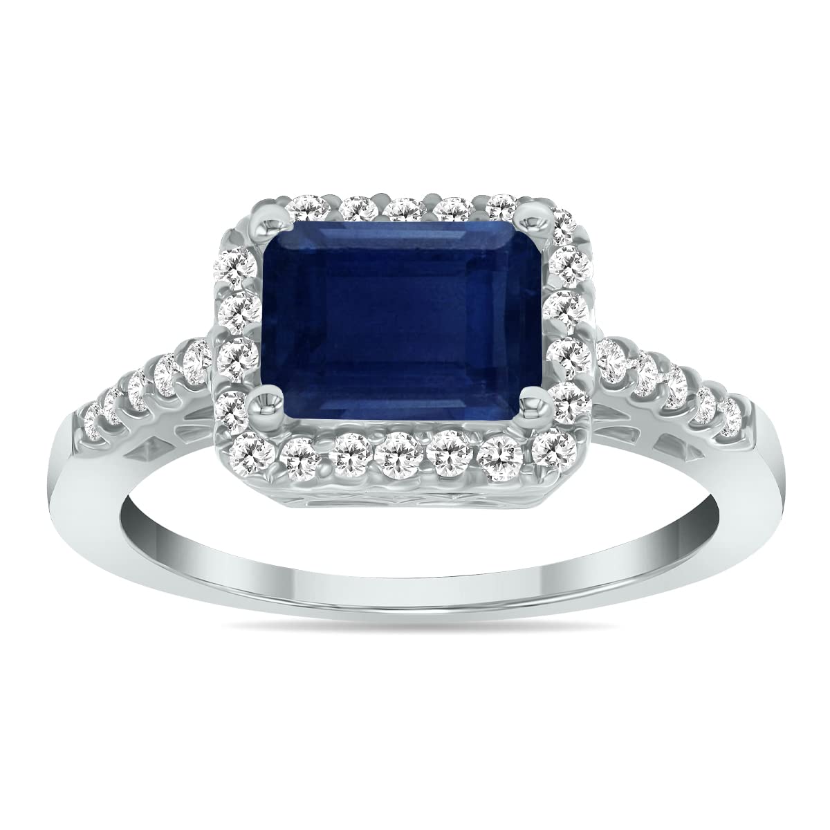 SZUL 2 1/2 Carat TW Emerald Cut Sapphire Diamond Ring in 10K White Gold