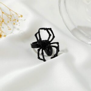 2 Pcs Spider Finger Rings Black and White Spider Couple Matching Rings Open Statement Rings Arachnid Ring Wrap Finger Band Adjustable Fahion Halloween Costume Party Gifts for Women Men