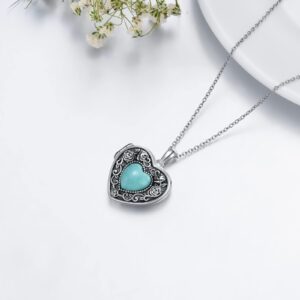 BETHZA Turquoise Heart Locket Necklace That Holds 2 Pictures Sterling Silver Custom Photo Locket Pendant Turquoise Gemstone Jewelry Gifts for Women Grandma(Only Locket Necklace)