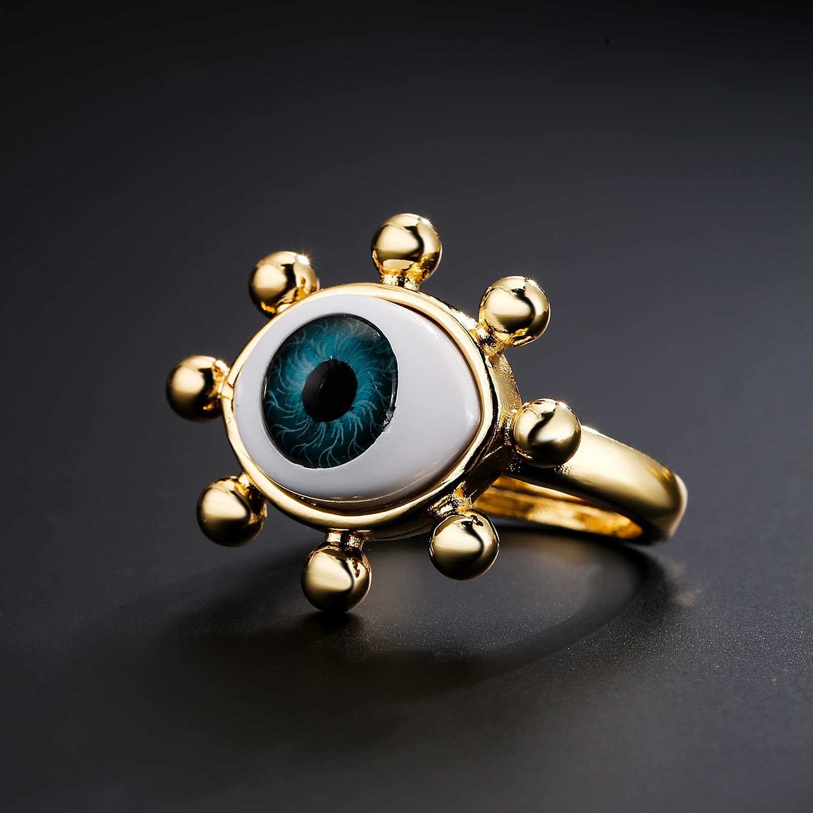 cmoonry 18K Gold Plated Fashion 3D Evil Eye Charm Finger Ring For Women Men Adjustable (Style 1)